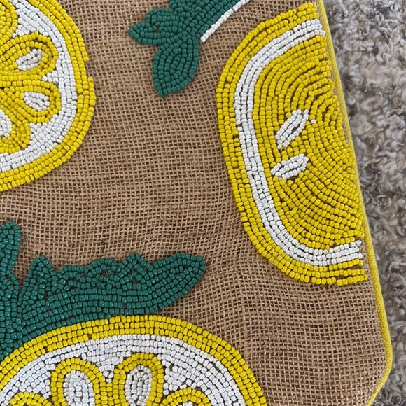Francesca's Jute woven clutch with green yellow and white beaded detail - Picture 4 of 9